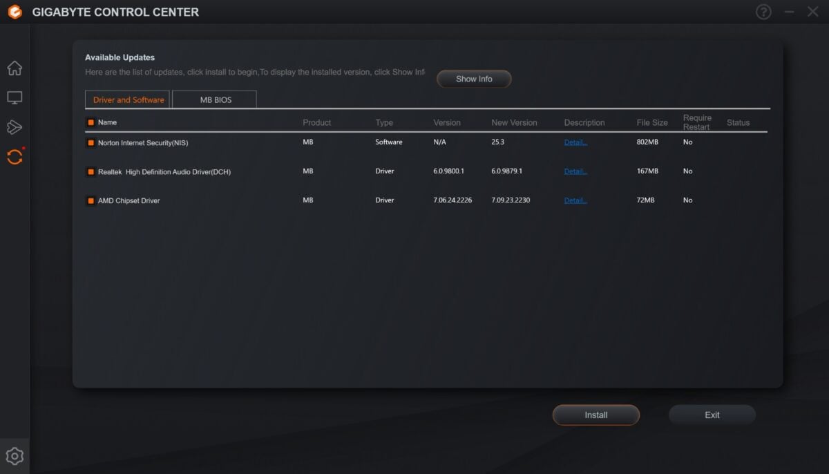 A screenshot of Gigabyte Control Center running on X870E Aorus Elite X3D.