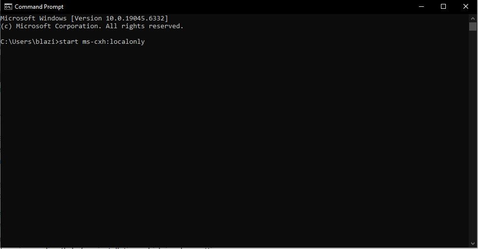 Command prompt screen showing local account bypass command