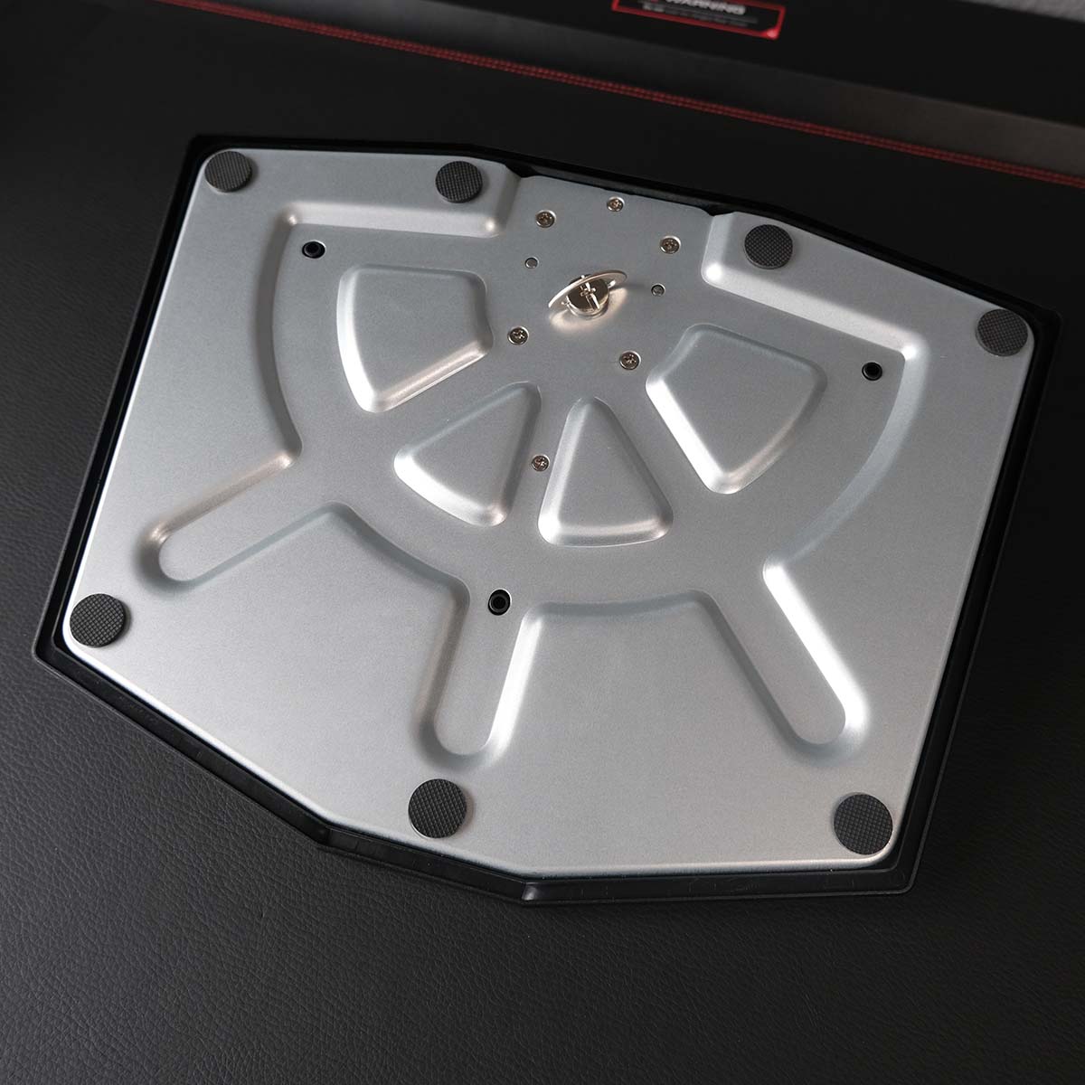 The underside of MSI MPG 271QR QD-OLED X50's base.
