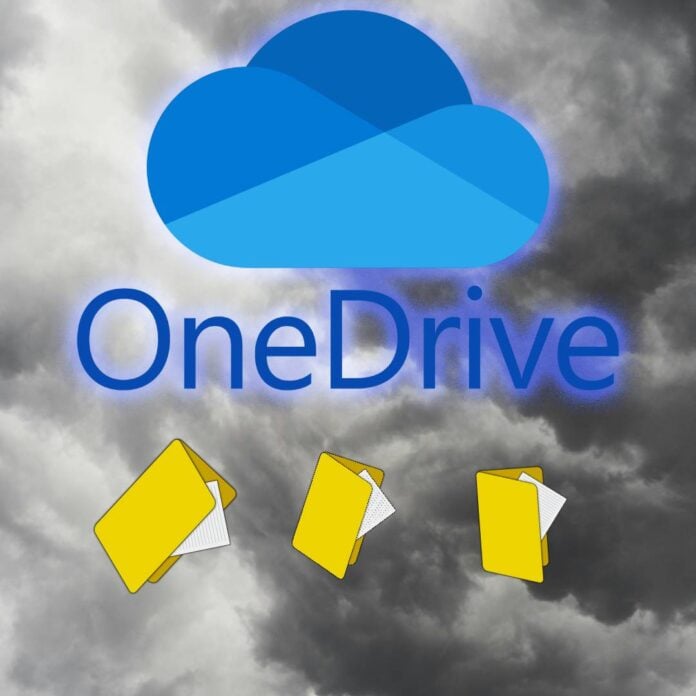 Drive logo on a cloudy sky with computer folders underneath