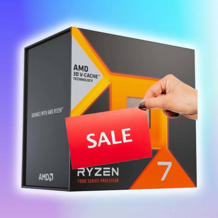 AMD Ryzen 7 box with hand holding a 'Sale' sticker
