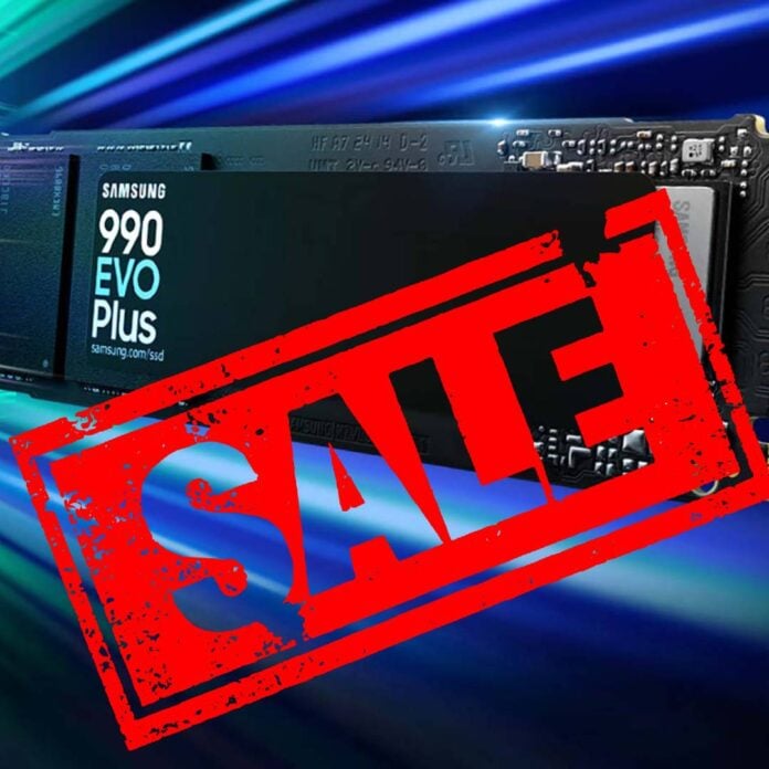 Samsung 990 Evo SSD with big 'Sale' banner