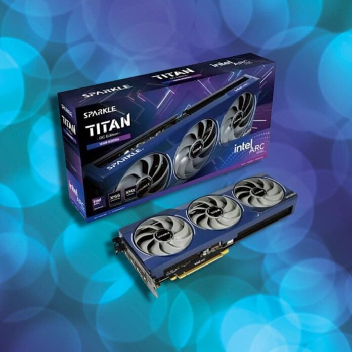 sparkle intel arc b580 on blue background