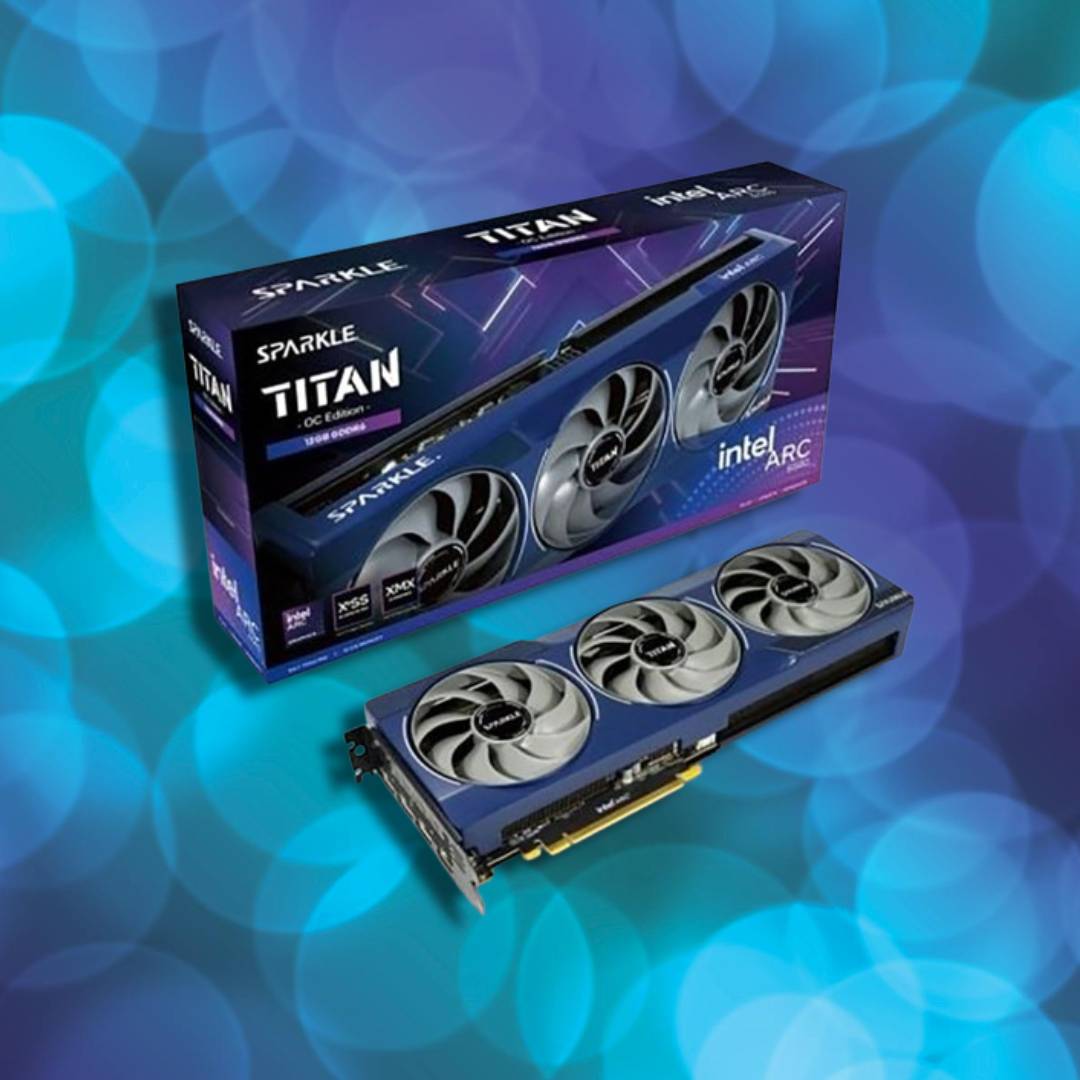 sparkle intel arc b580 on blue background