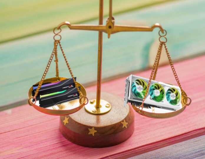 DDR5 RAM and RX 9070 XT on a scale.