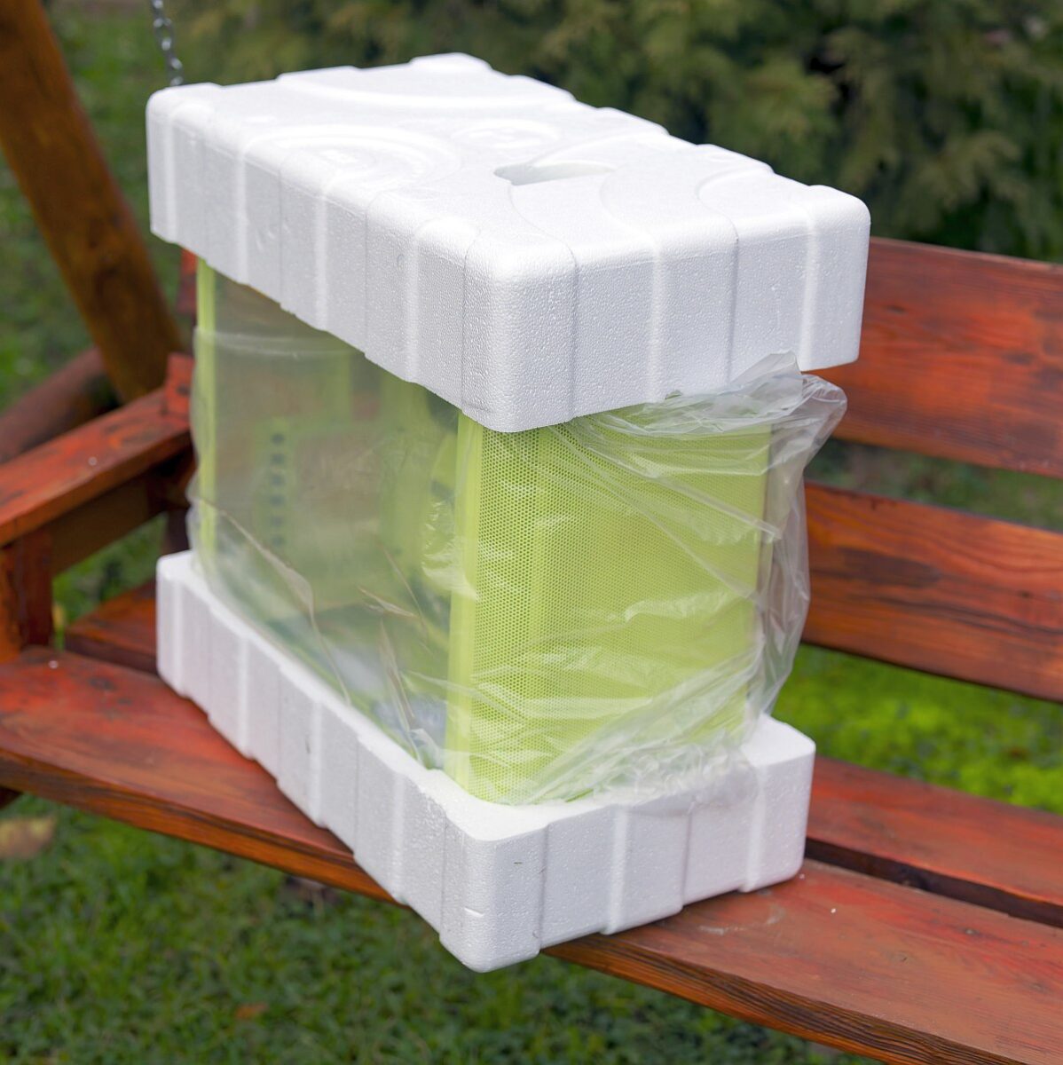 Hyte X50 chassis in styrofoam, taken out of the box