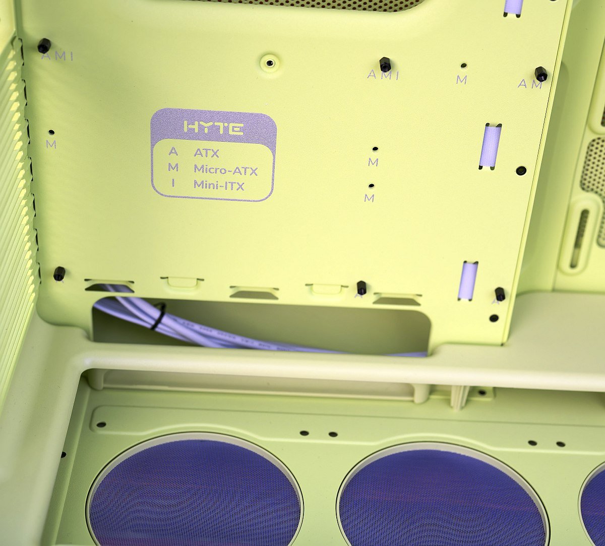 Hyte X50 interior, motherboard compatiblity, standoffs