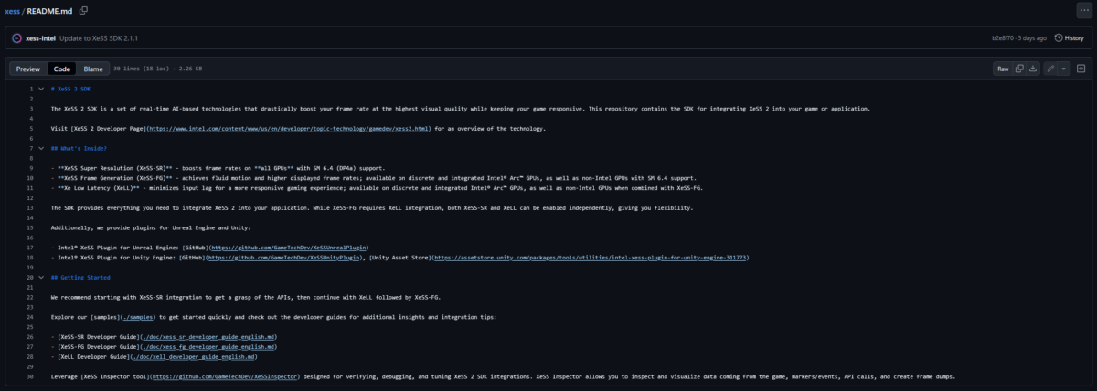 Intel XeSS SDK 2.1.1 changelog.