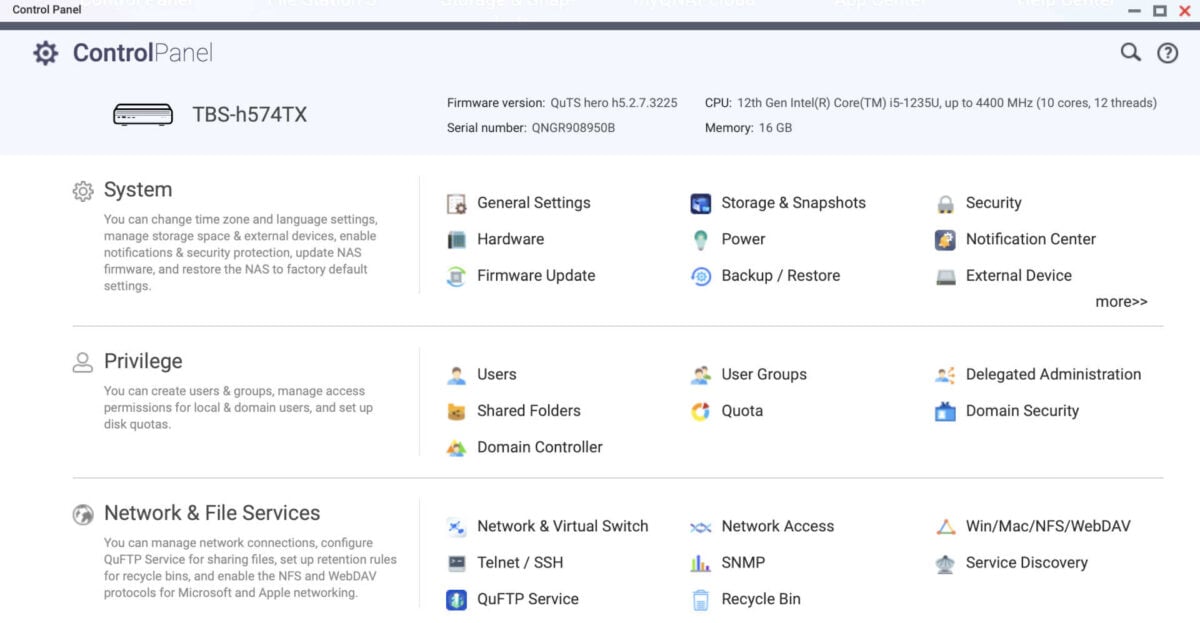 A picture showing the QNAP specifications.