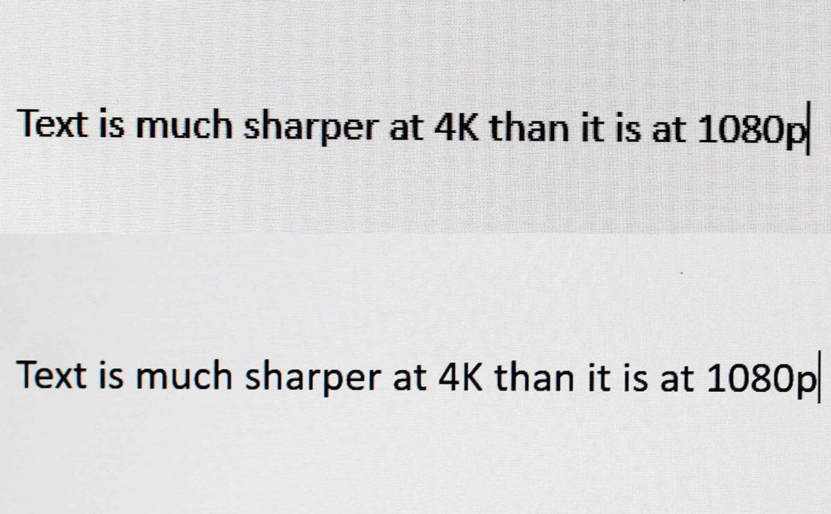 AOC Gaming U27G4R dual-frame gaming monitor showing text in 1080p and 4K modes