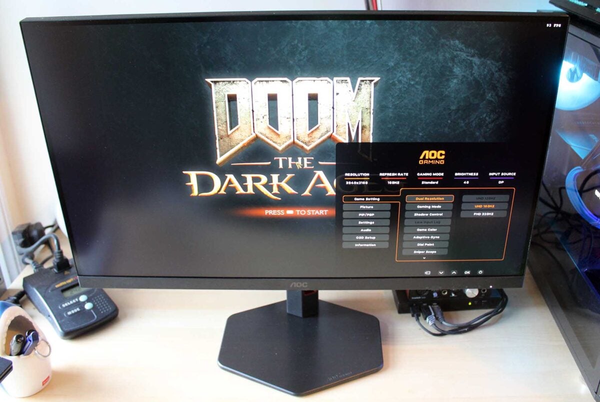 AOC Gaming U27G4R dual-mode gaming monitor running Doom The Dark Ages