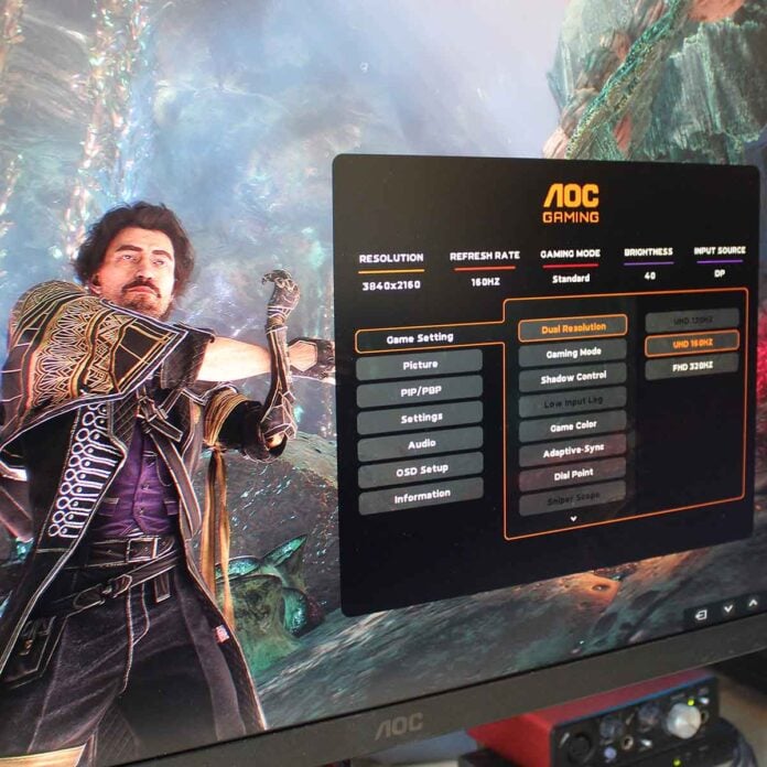 AOC Gaming U27G4R dual-mode gaming monitor running Clair Obscur Expedition 33