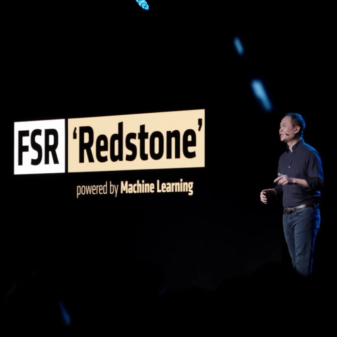 FSR Redstone logo (left) next to a keynote speaker (right).