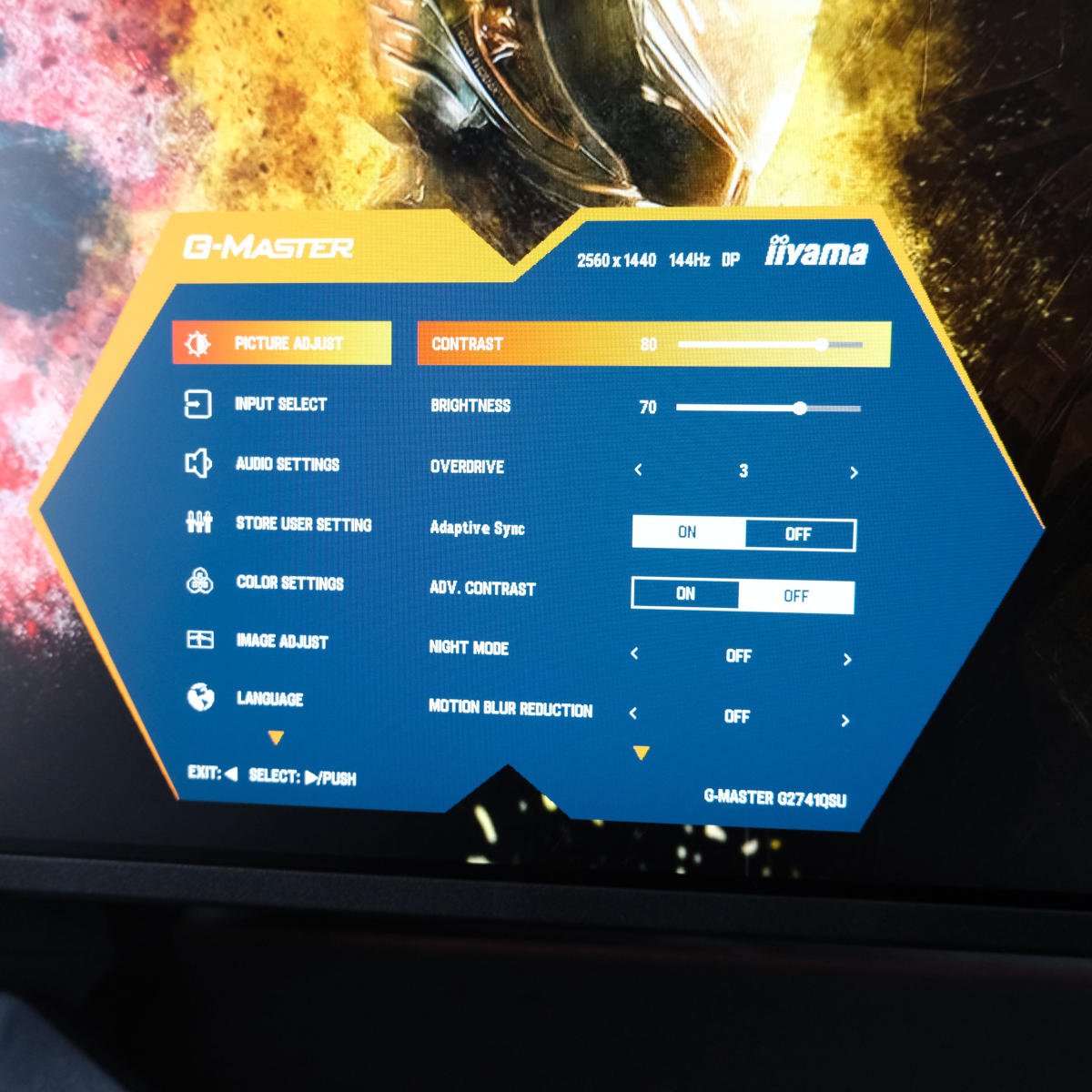 A close-up of G-Master G2741QSU-B1 OSD settings menu.