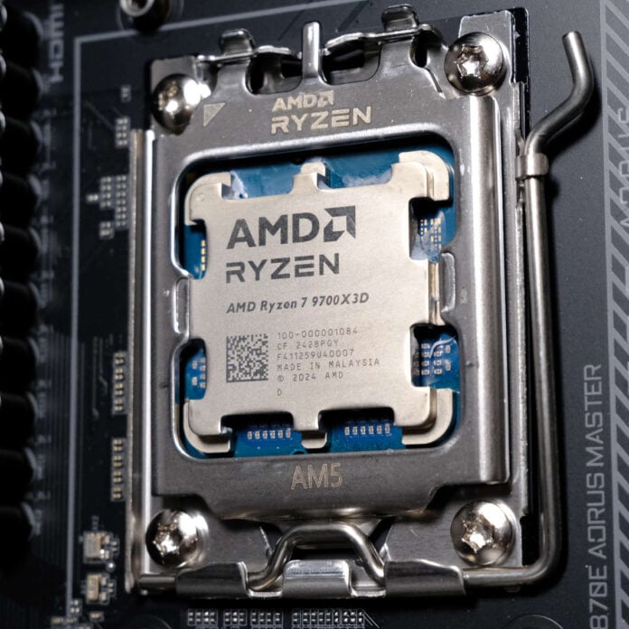 An AMD Ryzen 7 9800X3D whose IHS print has been edited to read '9700X3D' instead.