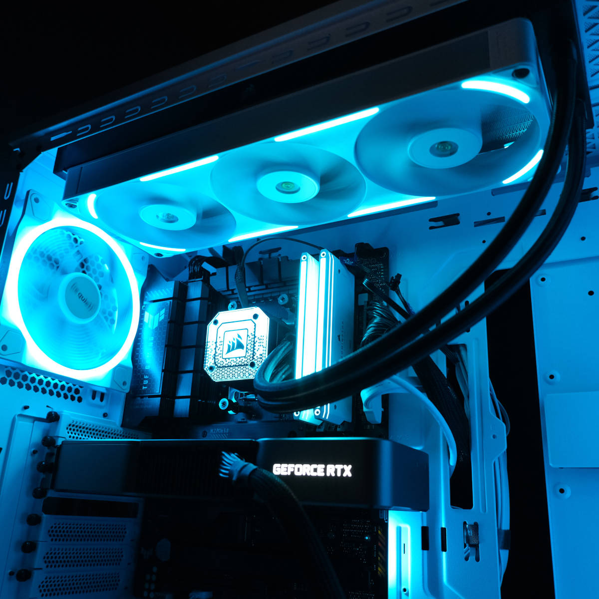 NZXT F360X installed in a system, with all RGBs set to blue.