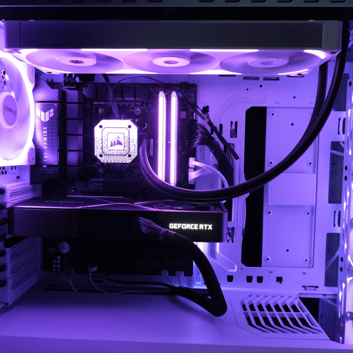 NZXT F360X installed in a system, with all RGBs set to purple.