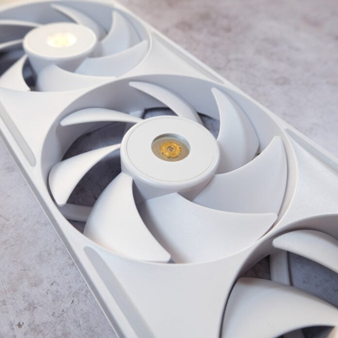 A close-up of the NZXT F360X, showcasing its fan design.