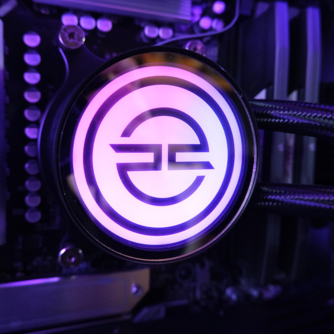 A close-up of the AIO water cooler inside PCSpecialist Vortex BF 25.