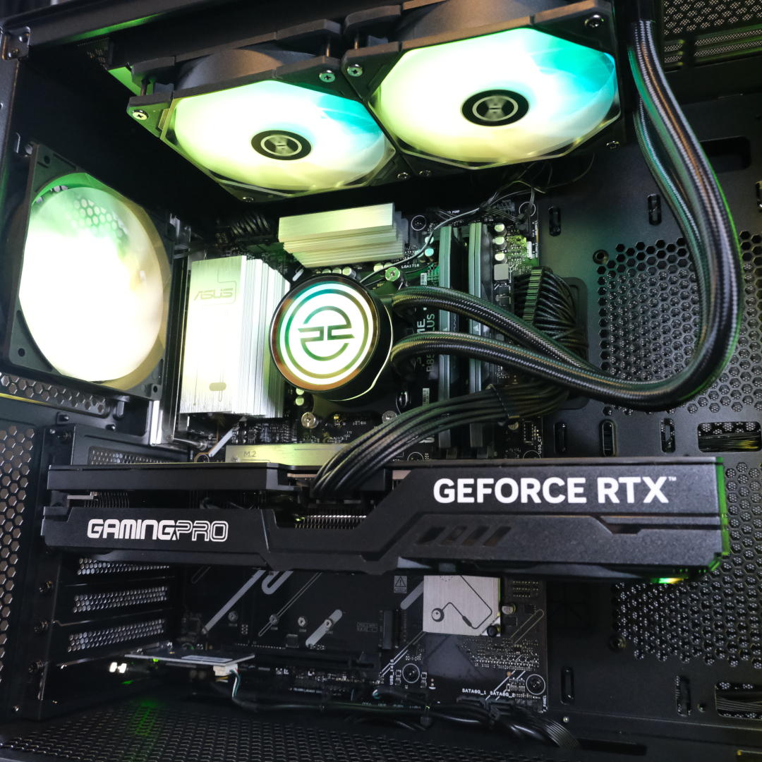 A wide shot, showcasing the internal components inside the PCSpecialist Vortex BF 25.