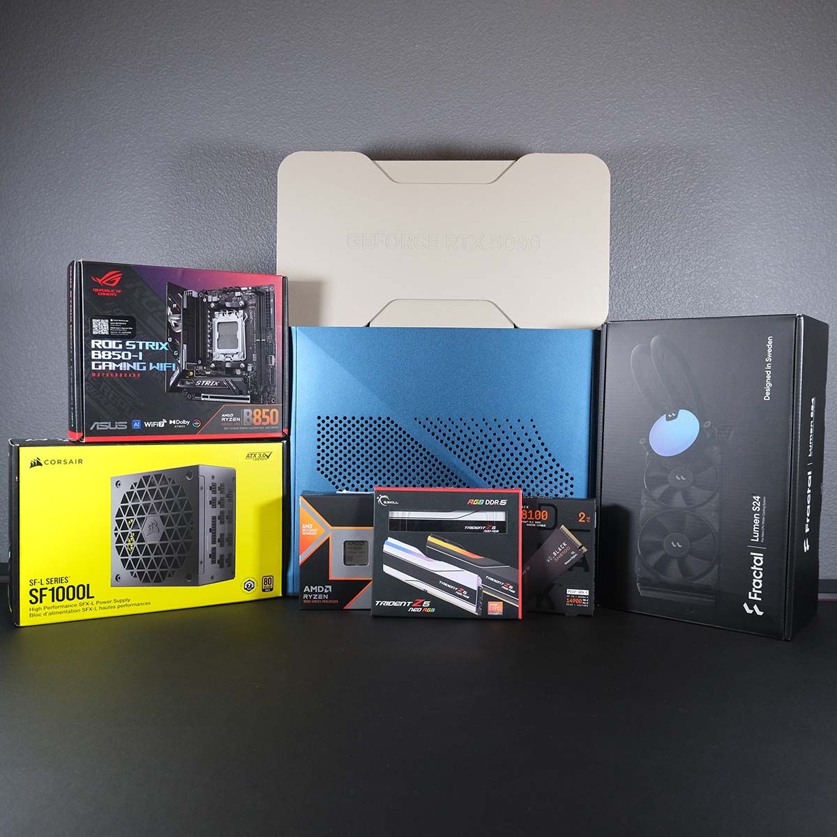 A group shout of computer components in their retail packaging.