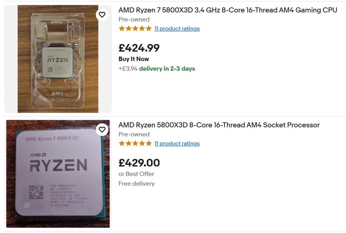 AMD Ryzen 7 5800X3D eBay listings