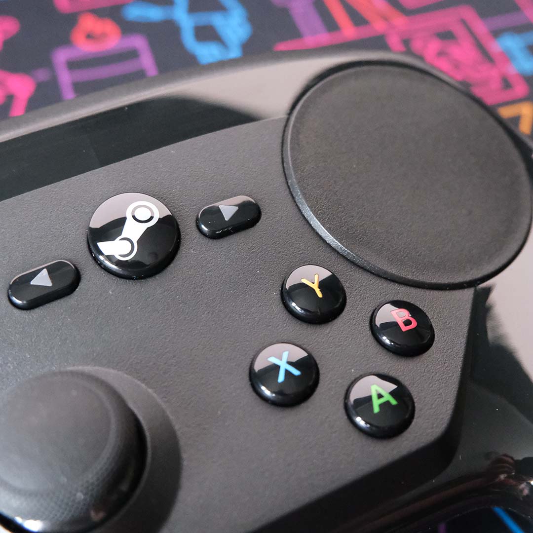 A close-up of the right side of a Steam Controller.