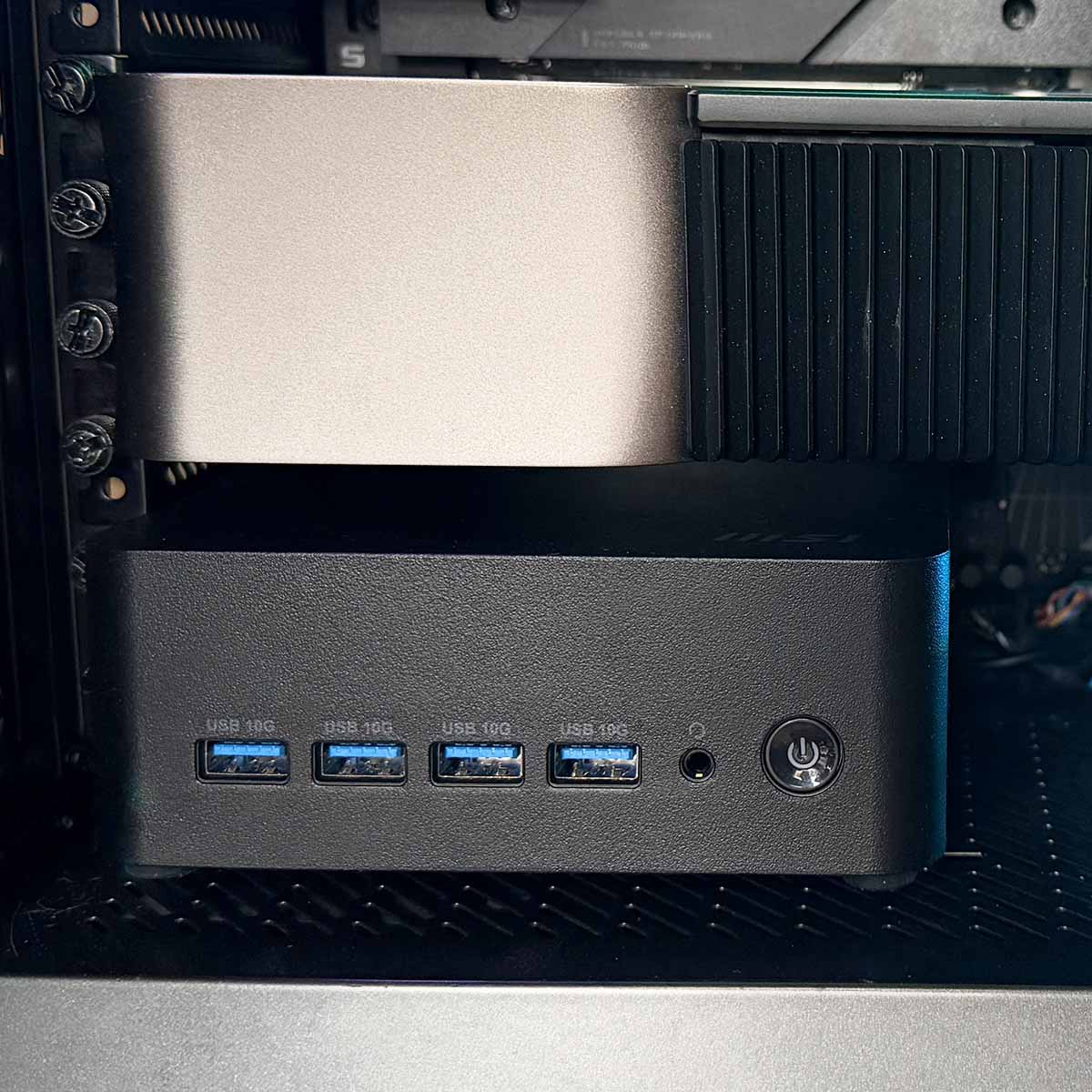 MSI Cubi vs desktop: Mini PC inside a desktop PC - half an RTX 4090 for scale