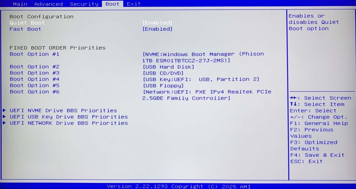MSI Cubi Z AI 8M review: BIOS boot menu