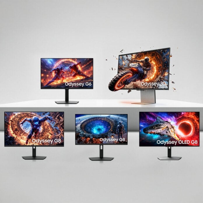 A group shot of Samsung Odyssey monitors debuting in 2026.