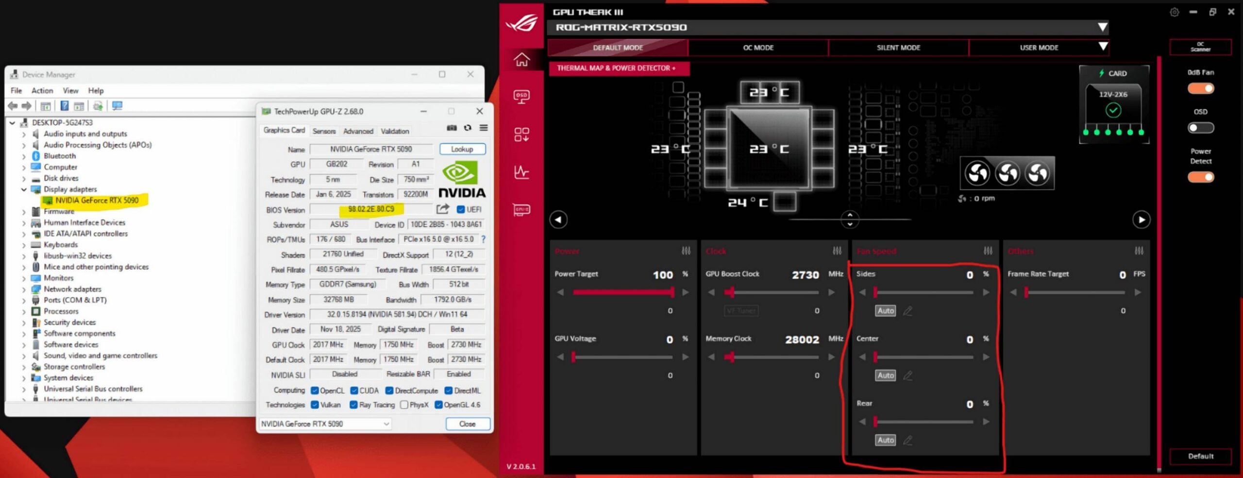 Asus Nvidia RTX 5090 OC in GPU Tweak III.