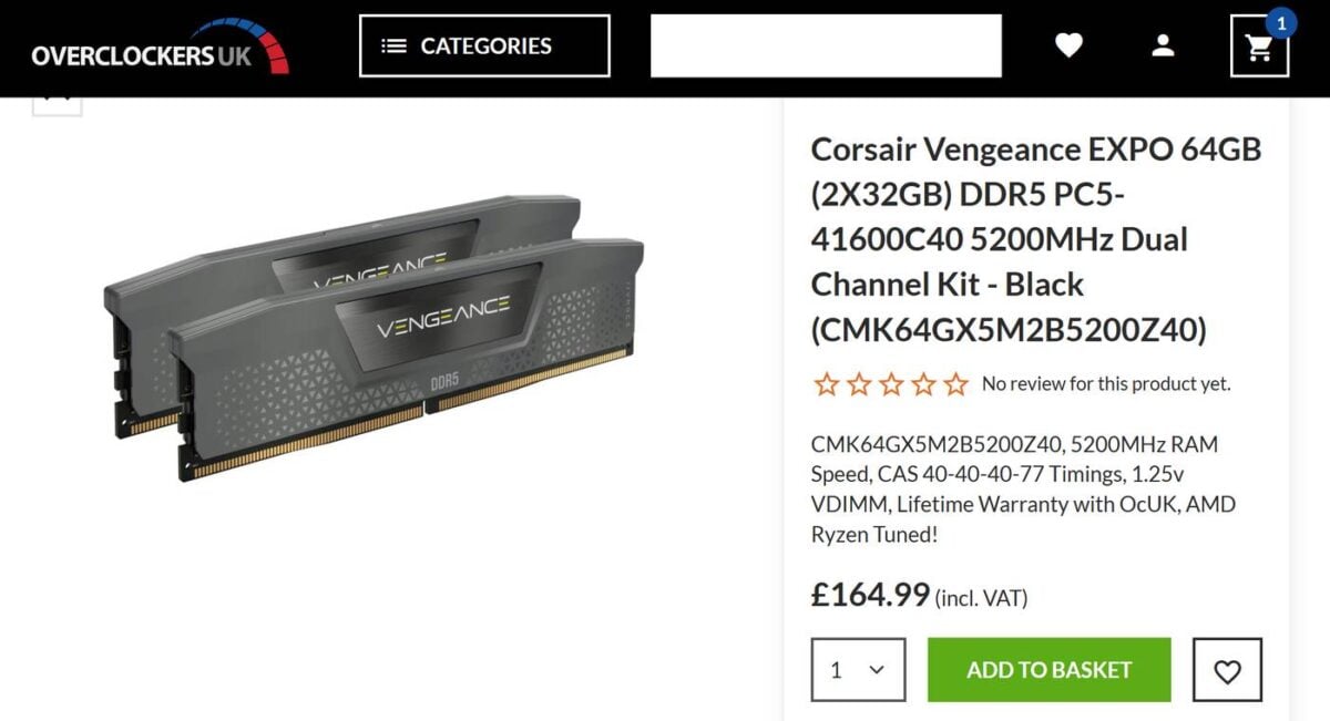 Corsair Vengeance EXPO 64GB DDR5-5200 - Before.