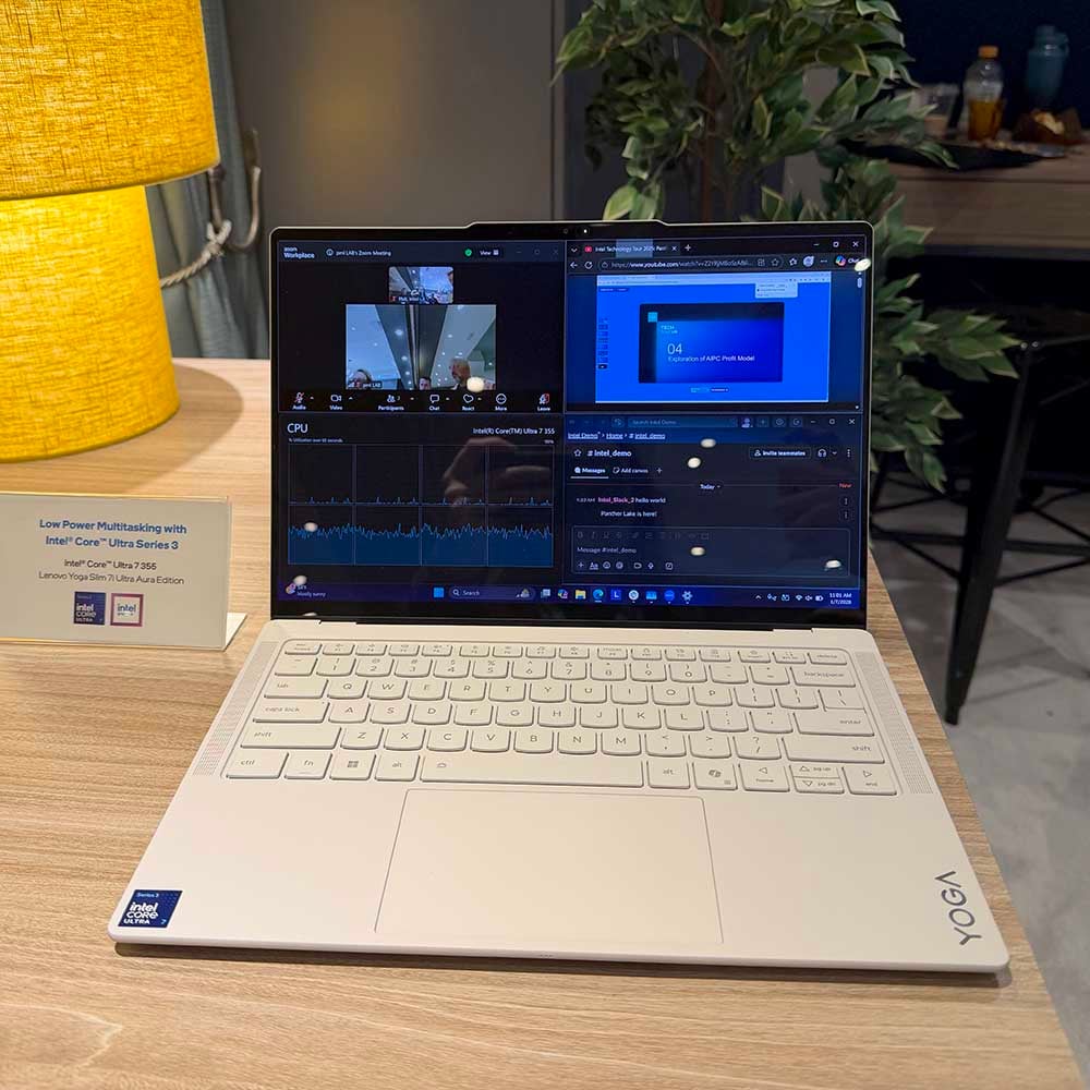 Intel Panther Lake low-power multi-tasking demo at CES 2026