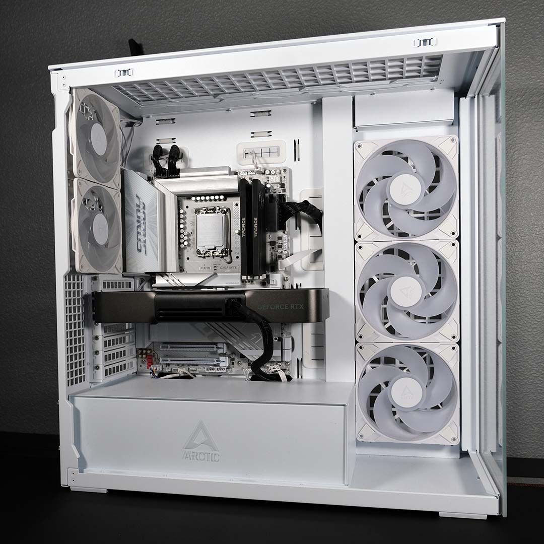 A wide shot of a partially complete build, with only a CPU and cooler left to install.