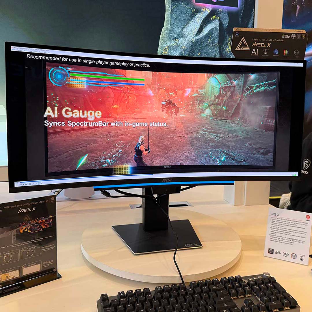 The MSI MEG X, showcasing its AI Gauge feature.
