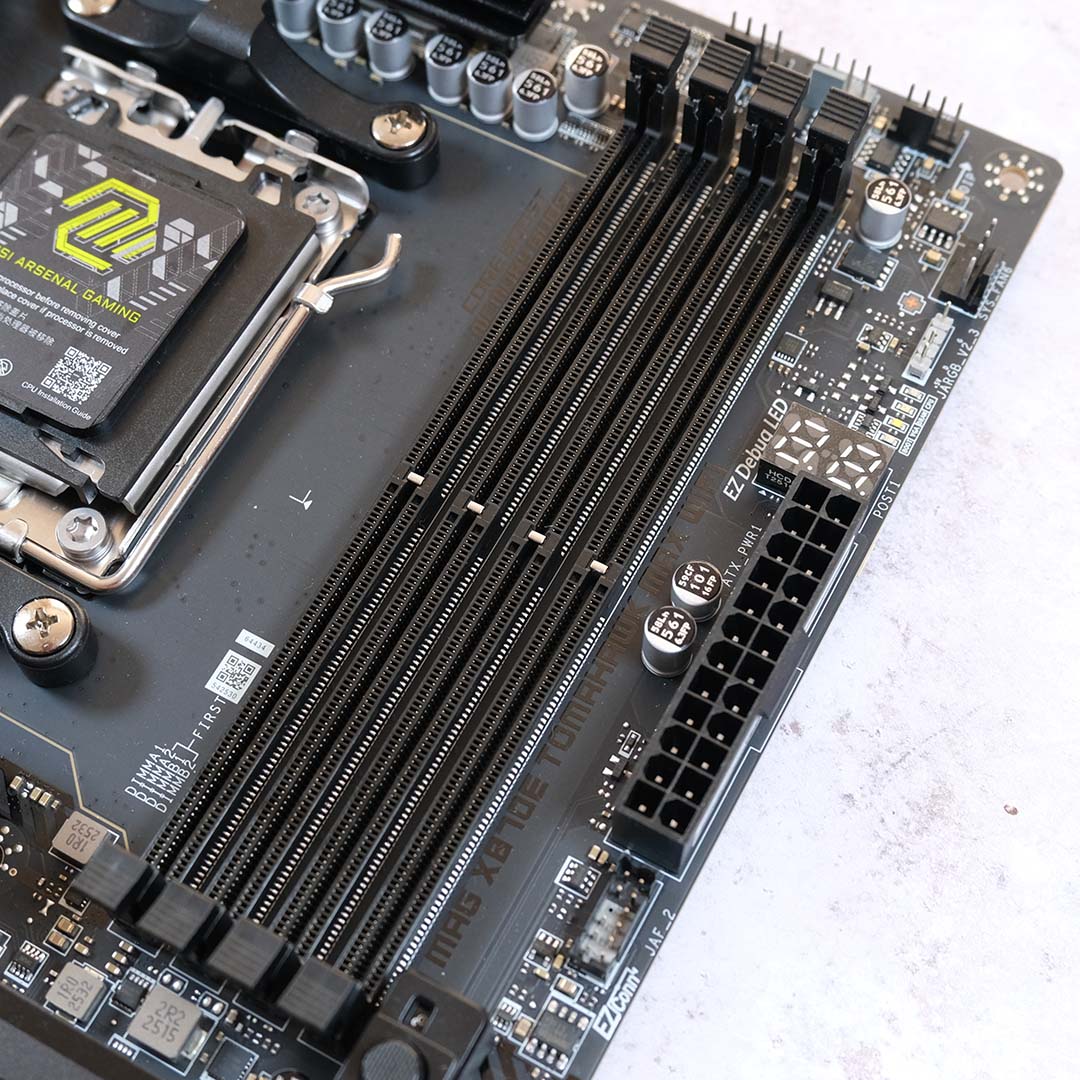 A top-down view of the motherboard's four DIMM slots.