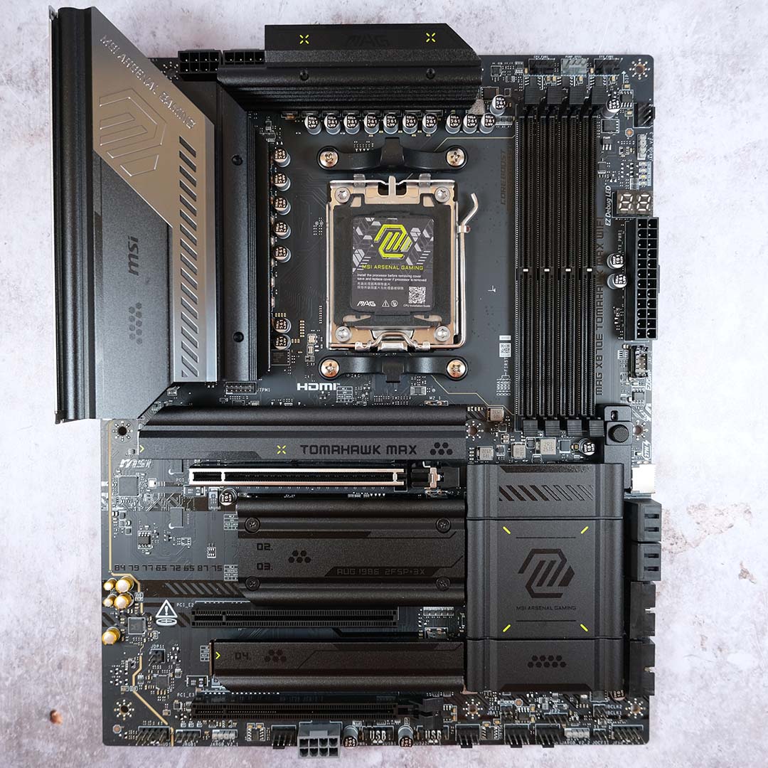 A top-down view of the motherboard as a whole.