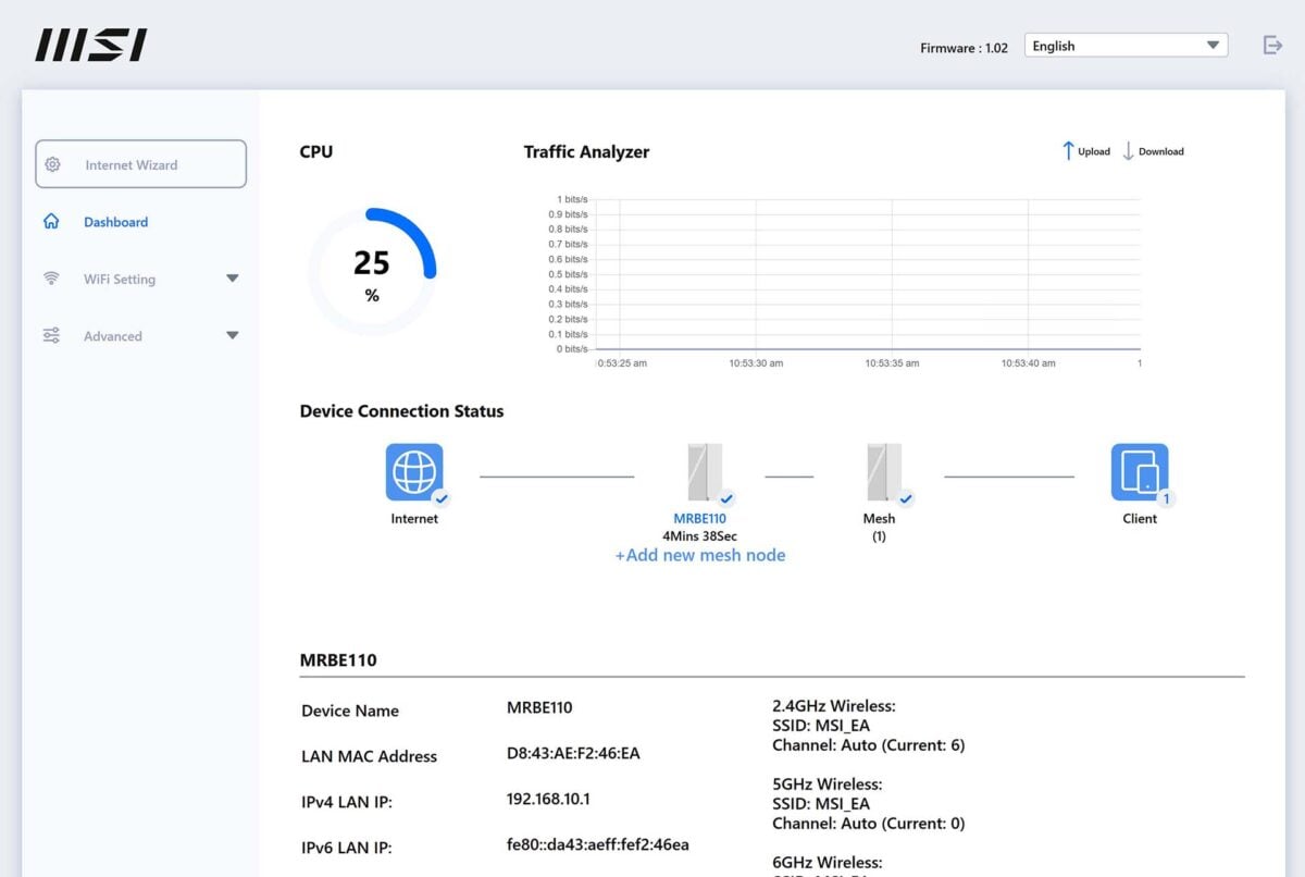 MSI Roamii Be Pro review: Web interface dashboard