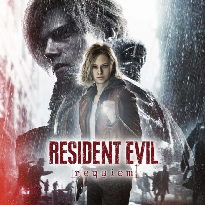 Resident Evil Requiem key art, featuring both protagonists, and a title card.