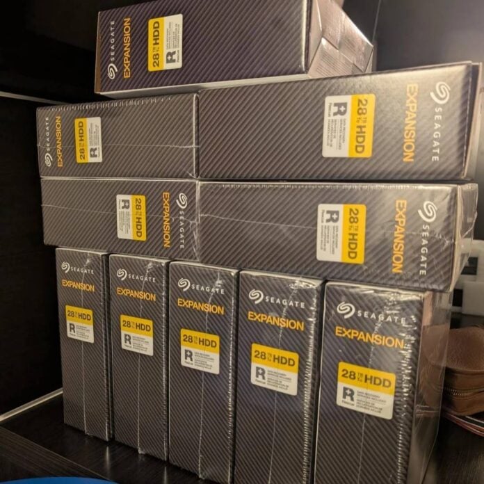 Seagate Expansion 28TB HDDs.