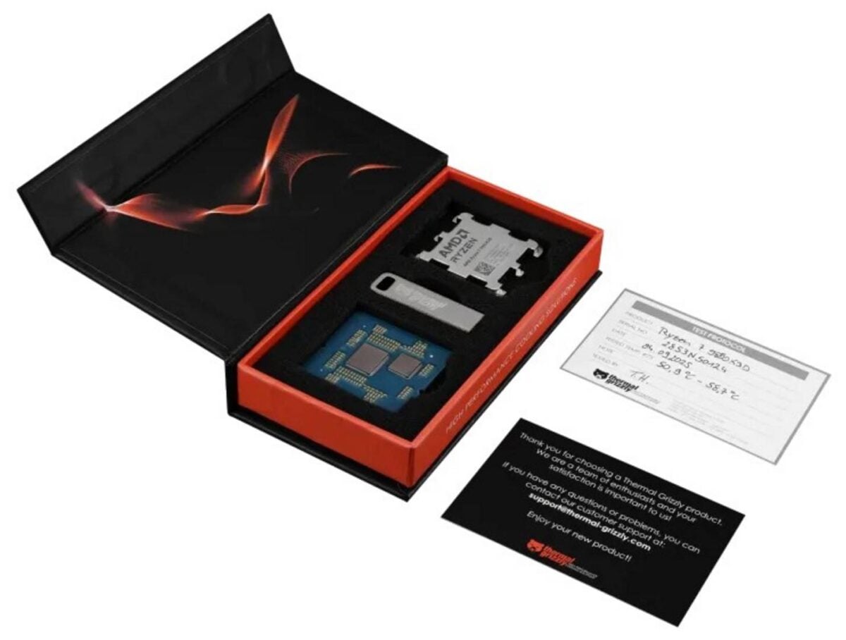 Thermal Grizzly delidded AMD Ryzen 7 9850X3D bundle.