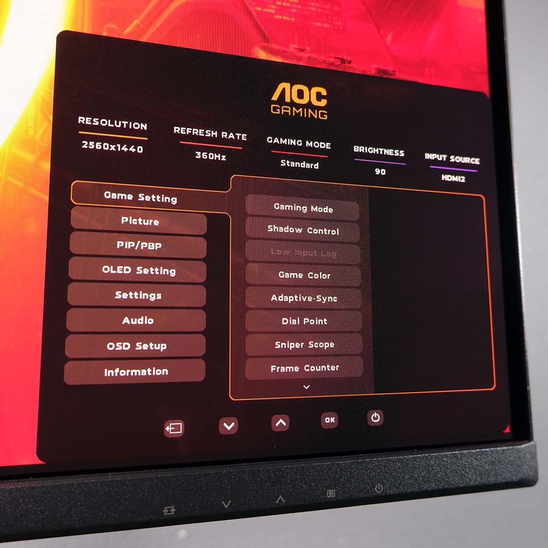 The on-screen display for the AOC Q27G4SDR.