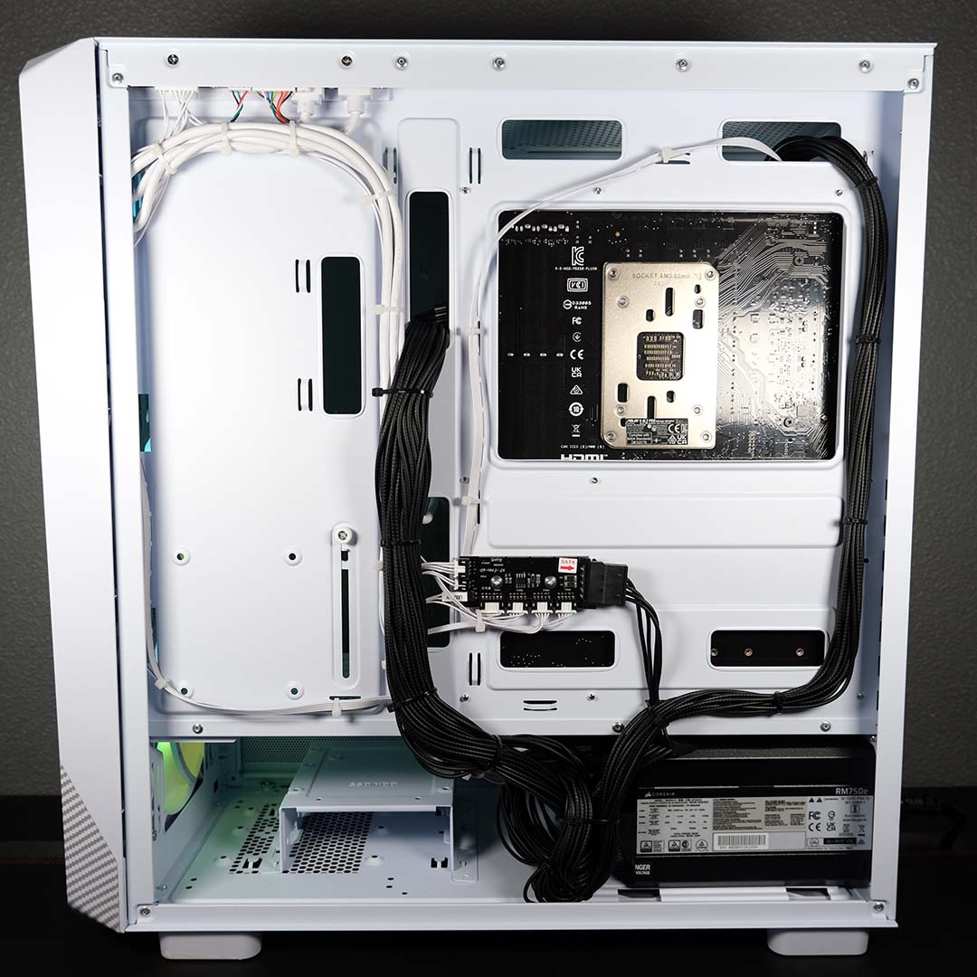 A wide-shot of cable management inside the PCSpecialist Spectrum Pro.