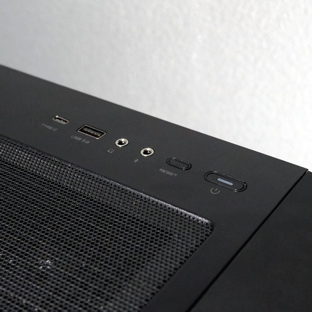 A close-up of the Gigabyte Aorus Prime 5's case I/O.