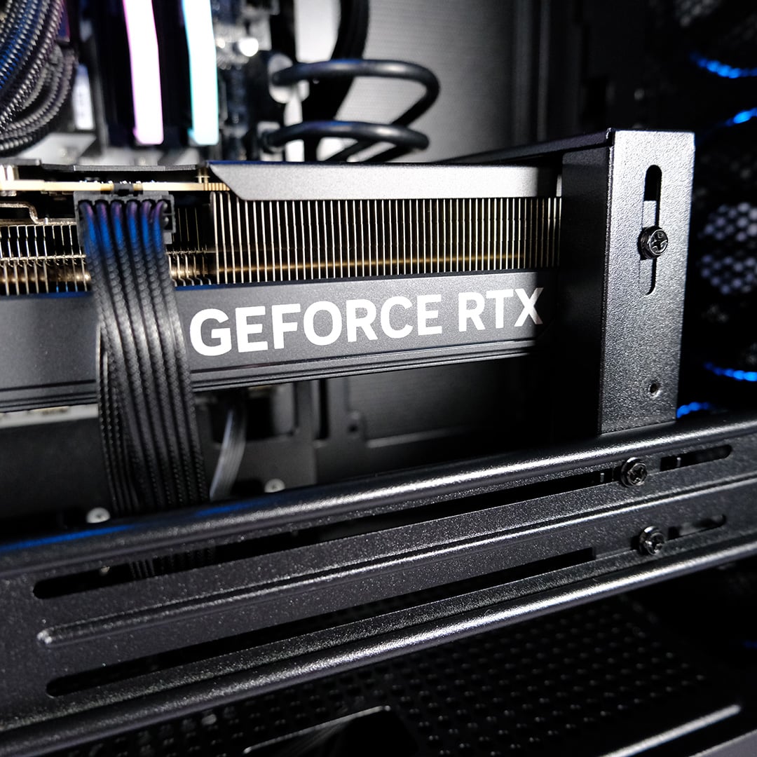 A close-up of the GPU bracket inside the Gigabyte Aorus Prime 5.