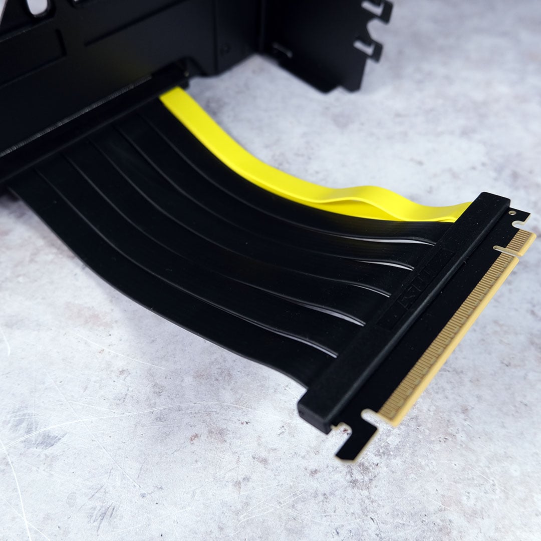 A close-up of the Graphics Card Holder riser that comes with the Lightning Z.