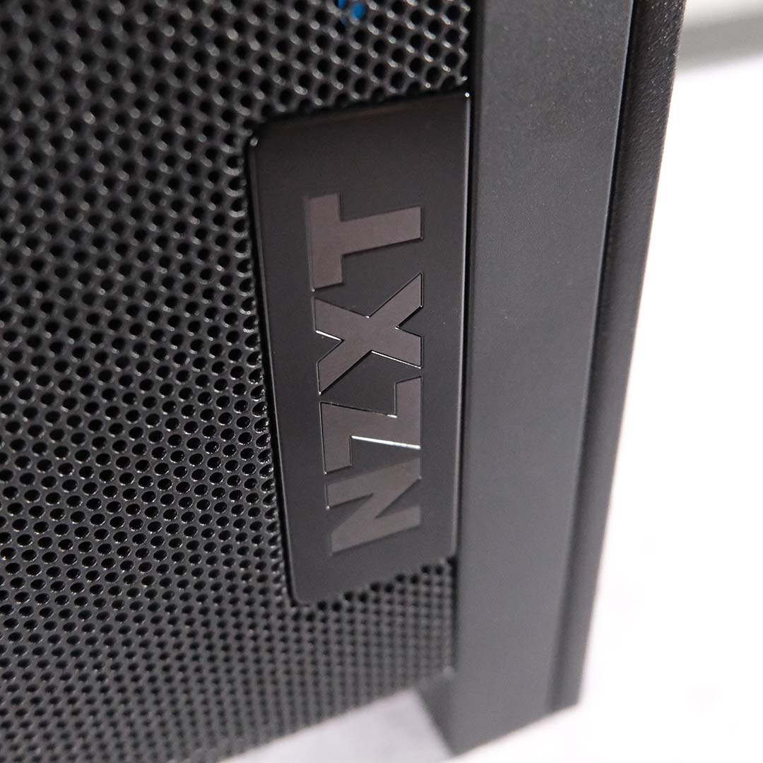 A close-up of the NZXT logo on the H2 Flow.