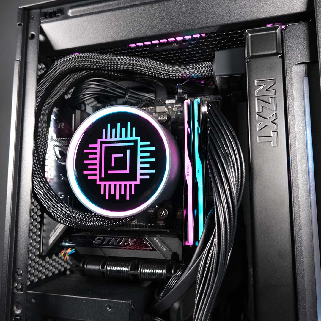 A close-up of a finished build inside the NZXT H2 Flow.