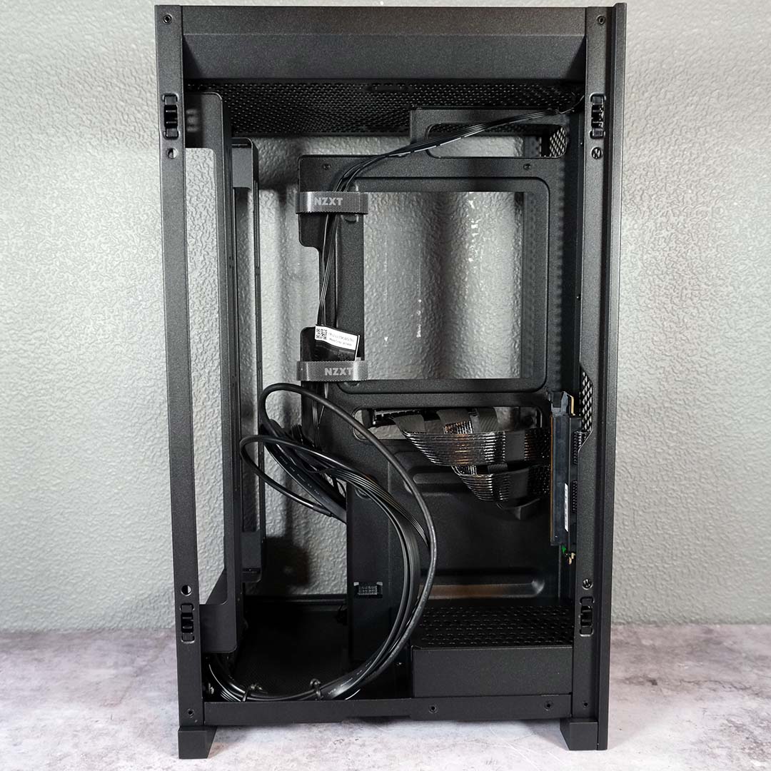 A side view of the NZXT H2 Flow, panels off.