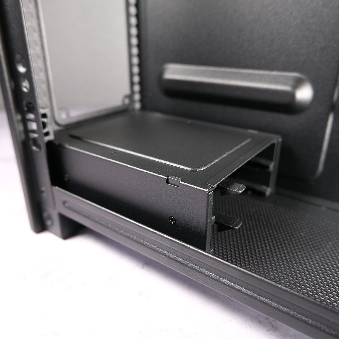 A close-up of the 2.5in drive enclosure inside the NZXT H2 Flow.